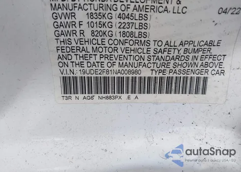 2022 Acura Ilx Premium A-Spec/Technology A-Spec из США, поврежденный, VIN 19UDE2F81NA008980